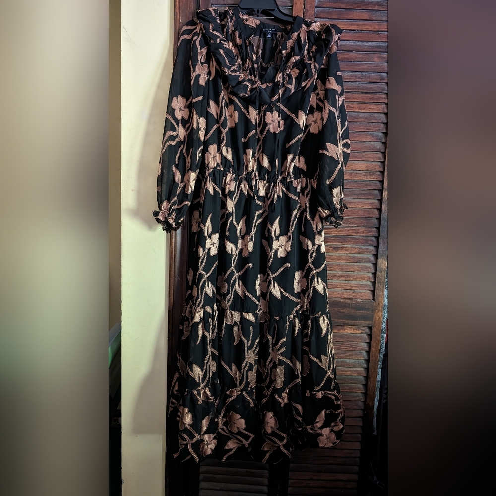 Black and gold filigree dress by Current Air